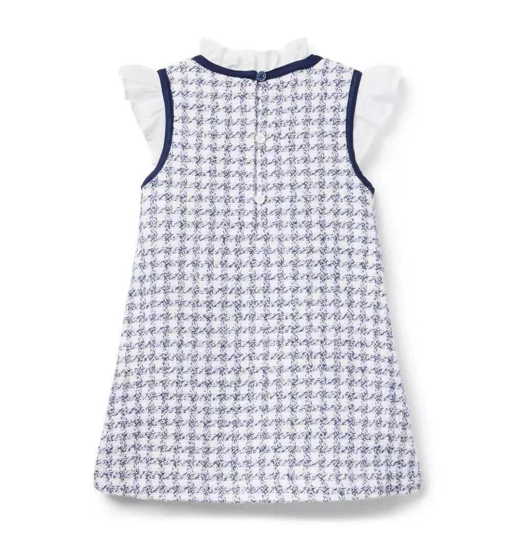 Vestido Infantil Tricot Branco/Azul Gola Laço Janie and Jack