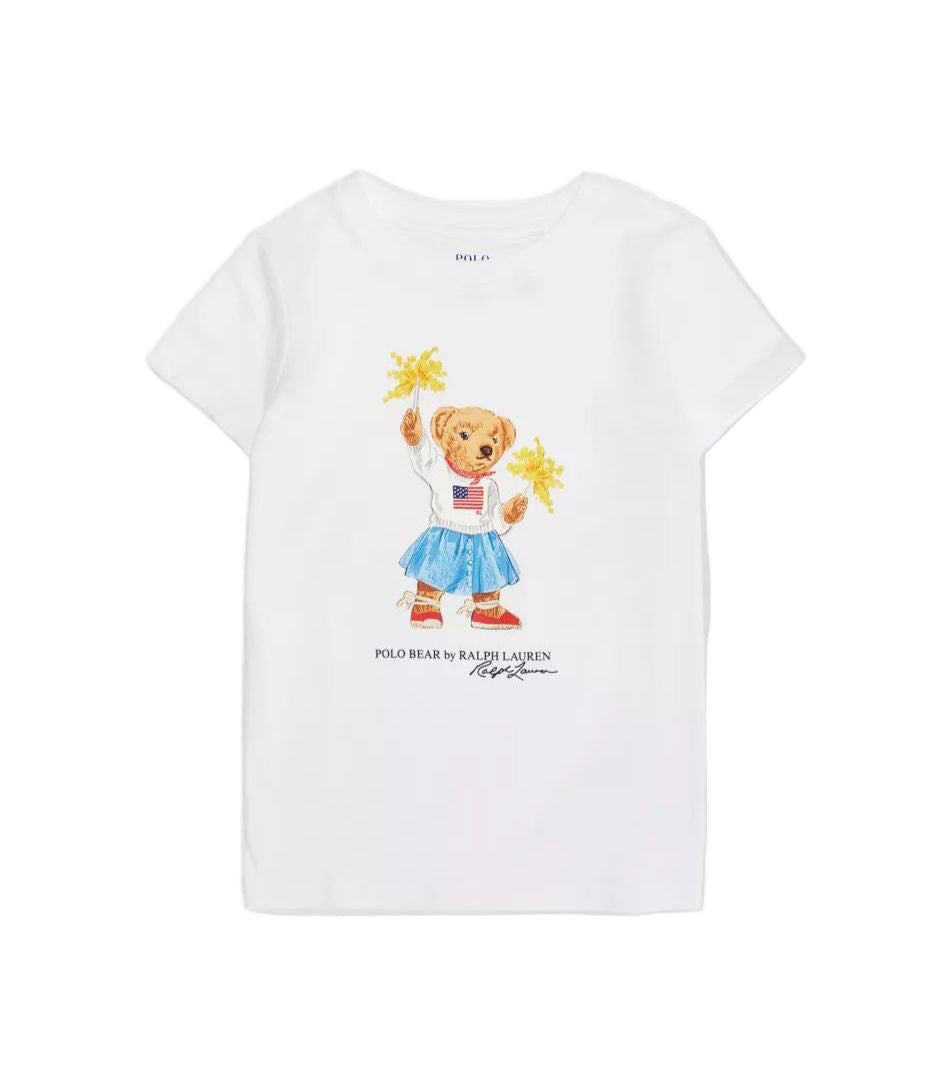 Camiseta  Algodão Estampa Ursinha Estudante Branca Ralph Lauren