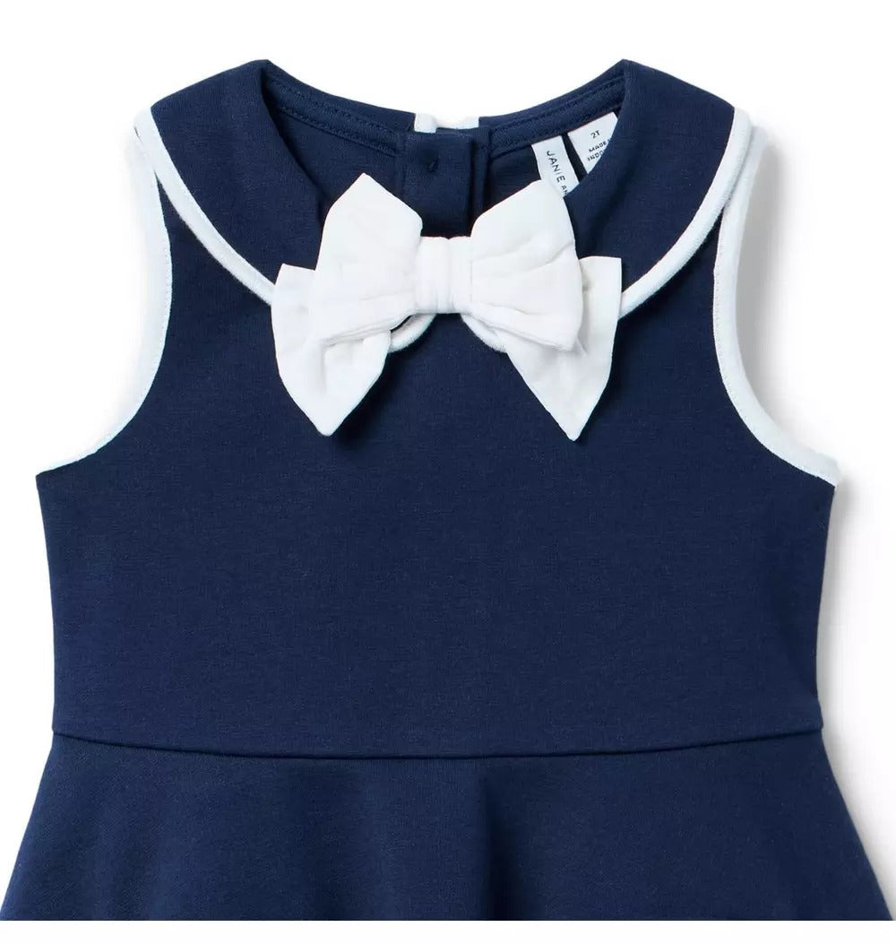 Vestido Infantil Tricot Azul Escuro Gola Laço Janie and Jack
