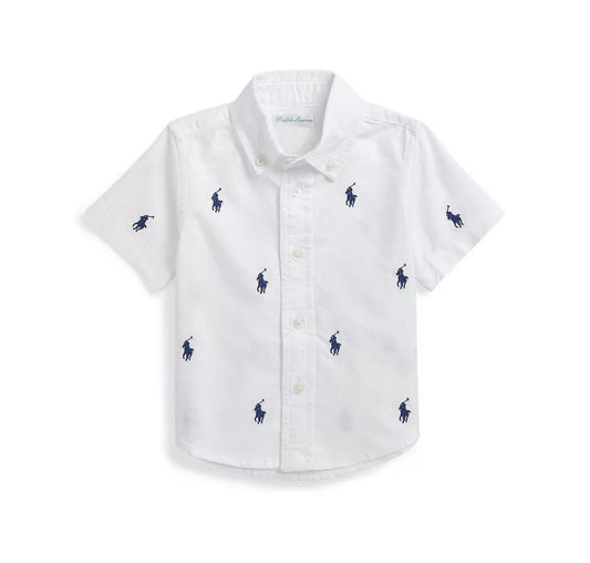 Camisa Social Branca com Logo Manga Curta Ralph Lauren