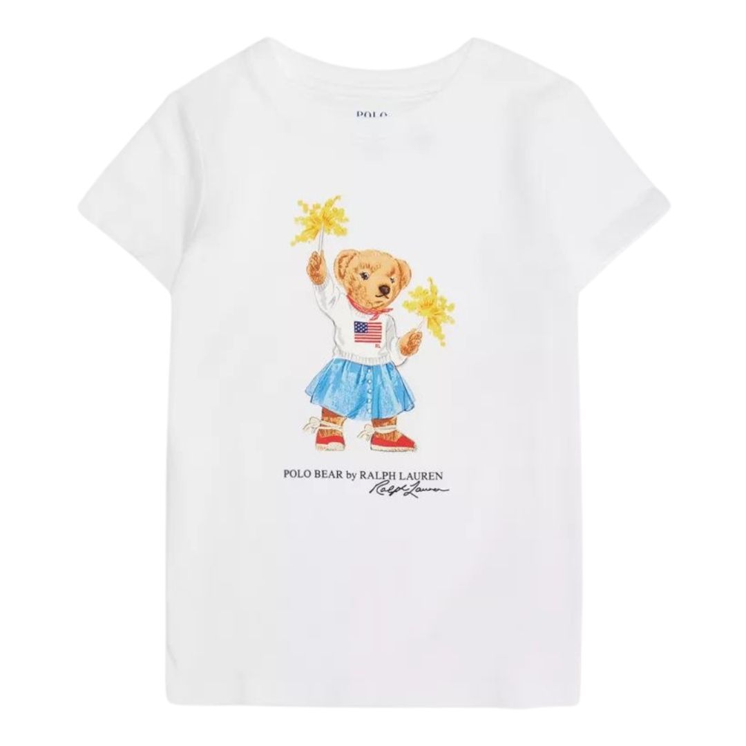 Camiseta Algodão Estampa Ursinha Fogos Branca Ralph Lauren