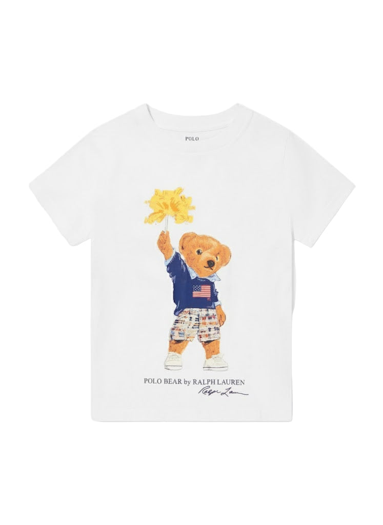 Camiseta  Algodão Estampa Urso Fogos Branca Ralph Lauren