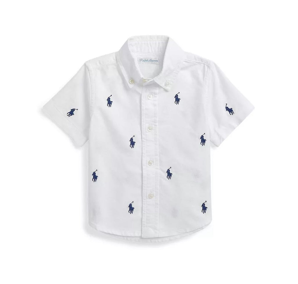 Camisa Social Branca com Logo Manga Curta Ralph Lauren