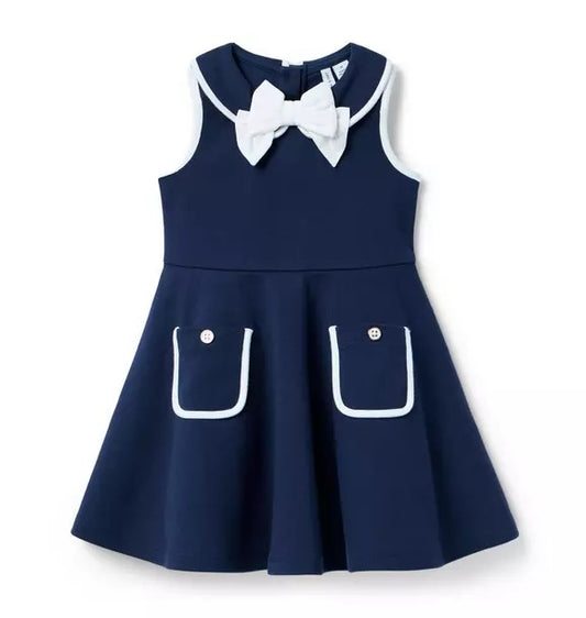 Vestido Infantil Tricot Azul Escuro Gola Laço Janie and Jack