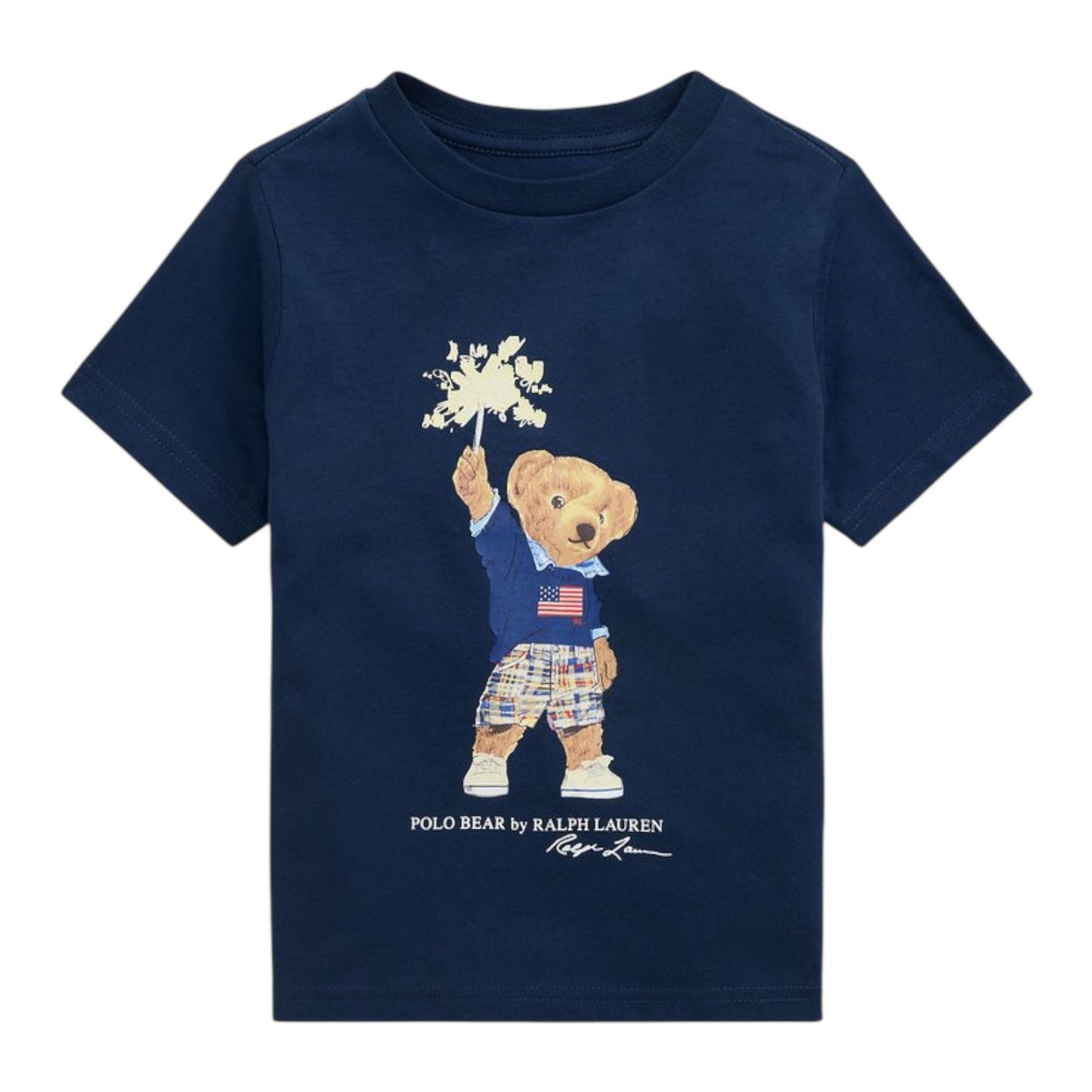 Camiseta Algodão Estampa Urso Fogos Azul Ralph Lauren