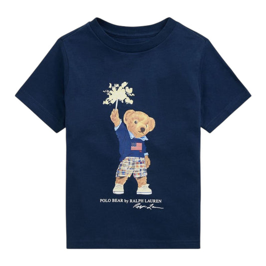 Camiseta Algodão Estampa Urso Fogos Azul Ralph Lauren