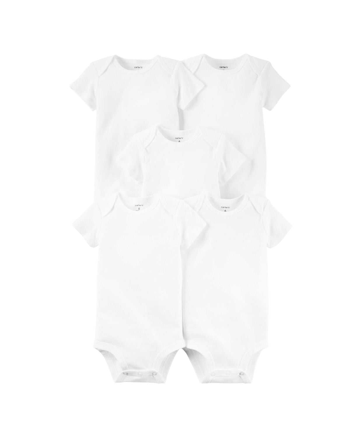Pack 5 Bodys  Manga Curta  Branco  Carter's